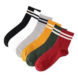 EUPSIIU 6 Pairs Striped Socks High Ankle Tube Socks, Womens Cute Stripe Casual Socks for Ladies,Retro Ankle Socks for Ladies (multicolor)