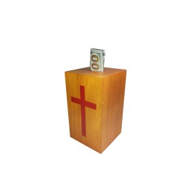 FixtureDisplays Wood Donation Box Church Offering Coin Collection Mini Piggybank 4x4x7"