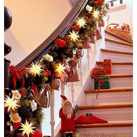 Elf Logic Set of Eight 4" LED Mini Moravian Star String Lights. Hanging Outdoor Christmas Lights, Holiday Decoration, Porch Lights, Advent Stars or Christmas Tree Lights.