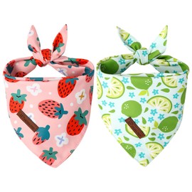 UP URARA PUP Dog Bandanas 2Pack-Summer Strawberry & Lime Puppy Bandana, Adjustable Triangle Scarves for Small to Large Dogs, Soft Breathable Cotton Dog Triangle Bibs, Pet Accessories