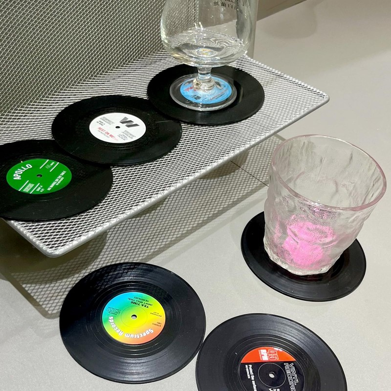 BDSHUNBF Pack of 12 Vinyl Record Coasters, Coasters with Holder,
