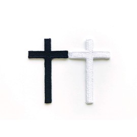 TH Set of 2 Tiny. Mini Black White Cross Logo Biker Motorcycle Sew Iron on Embroidered Applique Badge Sign Patch Clothing