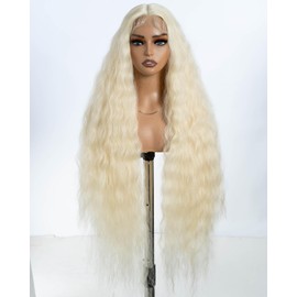 Style Icon 613 Blonde Super Long Lace Front Wig 40 Inches Long Curly Wave Wig for Women Synthetic Lace Front T Part Wig Pre Plucked Heat Resistant Fiber 150% Density
