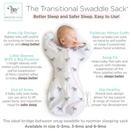 Amazing Baby Transitional Swaddle Sack, Arms Up Half-Length Sleeves & Mitten Cuffs, Swaddle for Newborn Transition to Baby Sleep Sack Wearable Blanket, Medium, 3-6 Month, 14-21 lb, Little Zebra