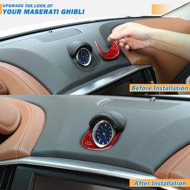 YIWANG 100% Real Carbon Fiber Dashboard Center Clock Compass Cover for Maserati Ghibli 2014-2021 Interior Accessories (Red)