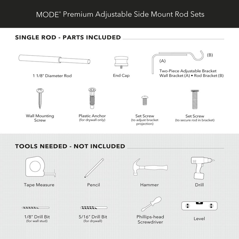 MODE Premium Collection Side Mount 1 1/8" Diameter Curtain Rod