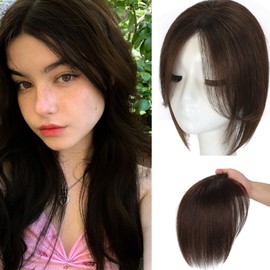 Hair Toppers for Women Real Human Hair, 360°3D Topper for Women with Thinning Crown Wispy Clip in Bangs Breathable Hand Tied Craft Big Coverage Hairpieces(Mocha, 12 Inch-3D-Side)