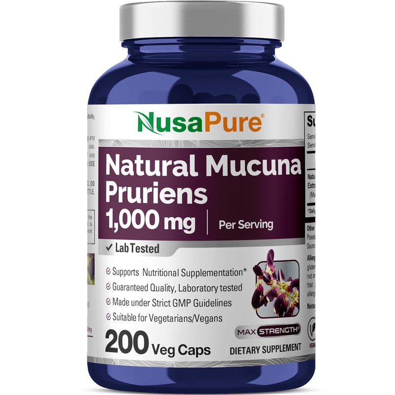Mucuna Pruriens 1000 mg 200 cápsulas vegetales (sin OMG, 100%