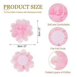PATIKIL 2" Chiffon Flowers, 10 Pcs Mesh Fabric Flowers Sewing Fabric Appliques Headband Embellishments for DIY Craft Wedding Decor, Light Pink