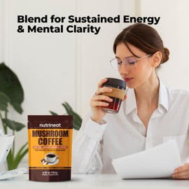 NutriNeat Mushroom Coffee (6.35 OZ), 180g Mushrooms Instant Coffee Powder Mix with Lions Mane, Chaga, Cordyceps, Low Acid, Obtaining Better Energy, Focus Boost and Digestion Includes Measuring Spoon