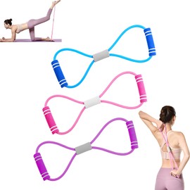 3PC Saludea Resistance Band,Figure 8 Exercise Bands for Women Men,8 Shaped Resistance Bands for Arms, Chest Expander, Yoga Gym Fitness Pulling Rope 8 Word Elastic,Figure 8 Resistance Band with Handles