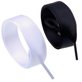 Flyingfish 2 pairs of 2 cm wide flat laces ribbon shoelaces made of satin - White + black, size: 140