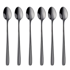 SBOMHS Latte Macchiato Spoon 18/10 Stainless Steel Coffee Spoon Long Handle Cafe Cappuccino Spoon Dessert Spoon 20 cm Long Drink Spoon for Nutella Latte Coffee Pack of 6 Large Yoghurt Spoons (Black)
