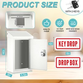 Yaocom Key Lockable Box with 2 Pcs Reflective Sign 10 x 5.5 x 3 Inch Metal Locking Mailbox Hanging Secure Postbox with 2 Keys for Outside Office Business Home Indoor Use(White)