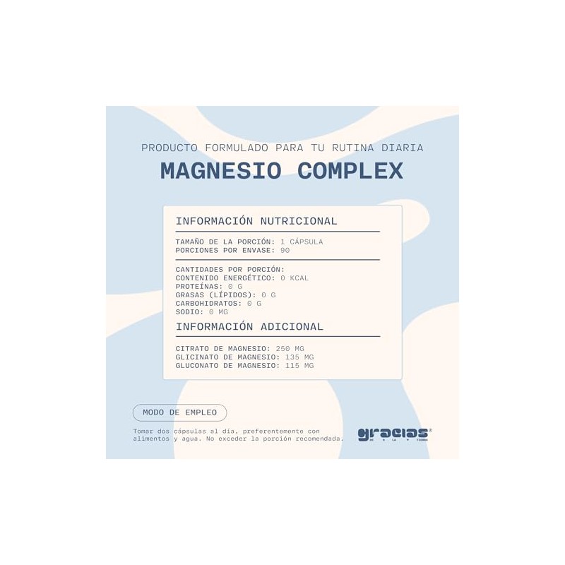 Cápsulas de Magnesio 90 Pzs – Glicinato, Citrato y Gluconato