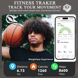 Black Smart Ring for Men Women,Health Ring with Display Screen & Touch Button, Bluetooth Connection,IP68, Fitness Ring Tracks Heart Rate/Sleep/Steps/Sports Activities/Blood Oxygen (Black, 10)