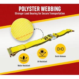Mytee Products 2''x12' Logistic E-Track Cam Buckle Straps with Spring E-Fittings - 2500 lbs Breaking Strength - Yellow Cam Buckle Cargo Load Straps for Enclosed Semi Trailers, Box Trucks