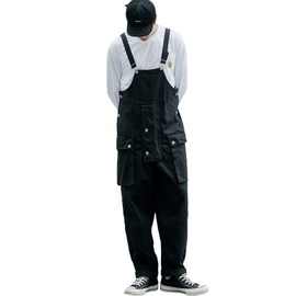 Rexcyril Men's Bib Overalls Baggy Loose Fit Workwear Sloppy Dungarees Lightweight Work Coveralls with Cargo Pockets, Black, 36