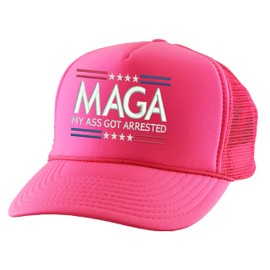 MAGA My Ass Got Arrested Trucker Hat Mesh Cap Embroidered Snapback (Neon Pink)