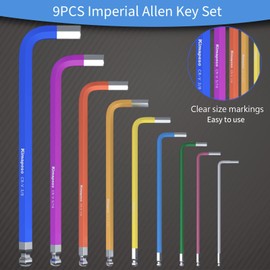 Kimapeso 9PCS Imperial Allen Key Set SAE Allen Wrench Set SAE Hex Key Set Long Ball End Hex Wrench Set S2 Alloy Steel Allen Keys 1/16-3/8Inch for Bike Vehicle Repairs and Household DIY