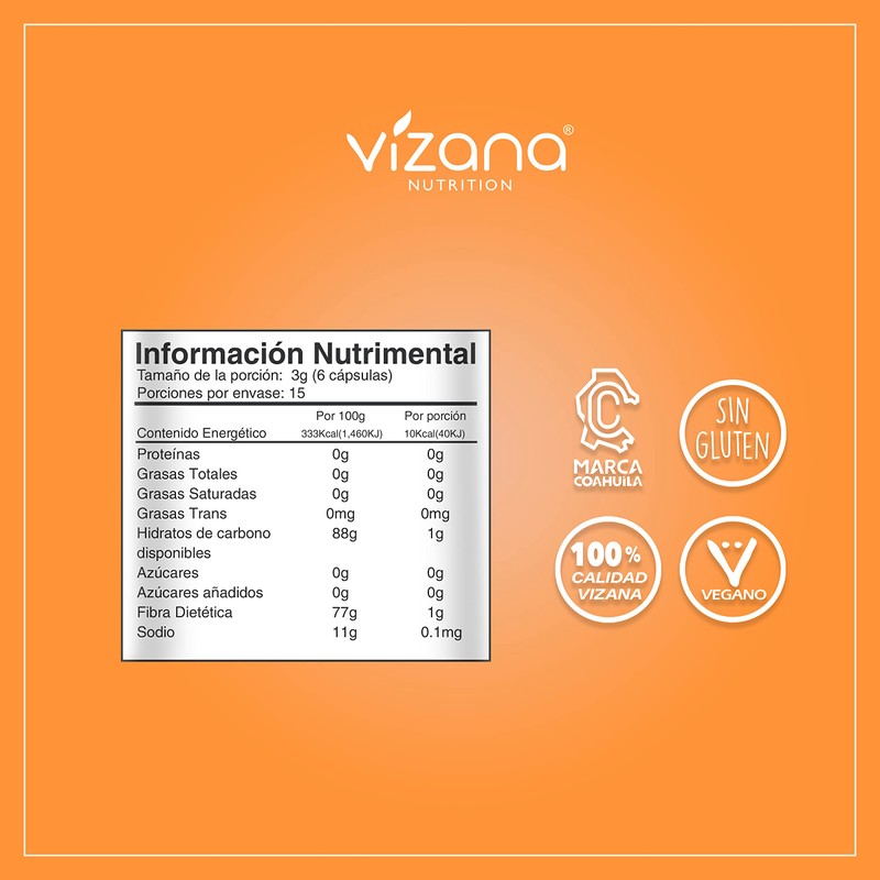 VIZANA NUTRITION | Psyllium Husk Sin Azúcar en Cápsulas HPMC