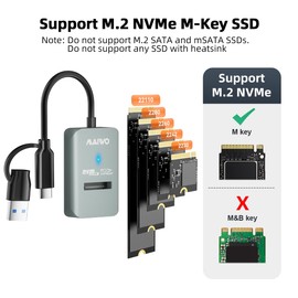 MAIWO M.2 NVMe to USB Adapter, USB C PCIe NVMe Dock, USB3.2 GEN2x1 10Gbps with UASP Trim, 8TB Capacity, Tool Free Lay-Flat nvme SSD Enclosure Reader (K1696PA)