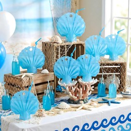 BrightRow 60 Set Last Toast on The Coast Bachelorette Party Supplies Seashell Gift Bags Drink Pouches with Straws Seashell Party Favor Last Toast on The Coast Cups with Lids for Coastal Bridal Shower