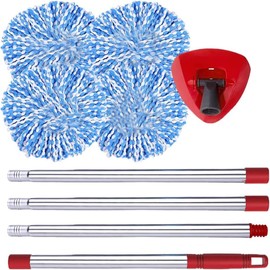 ANREKEYH Spin Mop Replace Head, Base, Handle Compatible with O Cedar EasyWring RinseClean Microfiber Spin Mop, 4 Microfiber Mop Refills, 1 Triangle Mop Base and 58in Mop Handle (Blue (2-Tank System))