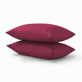 CHARKHAH Pair of Polycotton Standard Housewife Oxford Pillowcases and 100% Cotton Flannel Jersey Pillow Covers Protectors Dyed in Trendy Colors, Size 50 cm x 75 cm (Housewife Pack of 2, Burgundy)