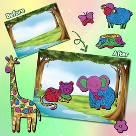 ATFUNSHOP Magical Foil Art Animals in Forest Farm Sea & Birds - No Mess Foil Craft Kit for Kids Ages 4 5 6 7 8 9 Fun Creative DIY Activity, Ideal Birthday Gift for Girls Boys