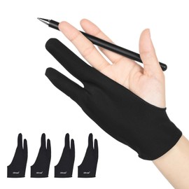 OTraki Drawing Glove 4 Pack Artist Gloves Digital Art Free Size with Two Fingers Tablet Right Hand for Graphics Pad Painting Good for Right or Left Hand - 2.95 x 7.87 inch