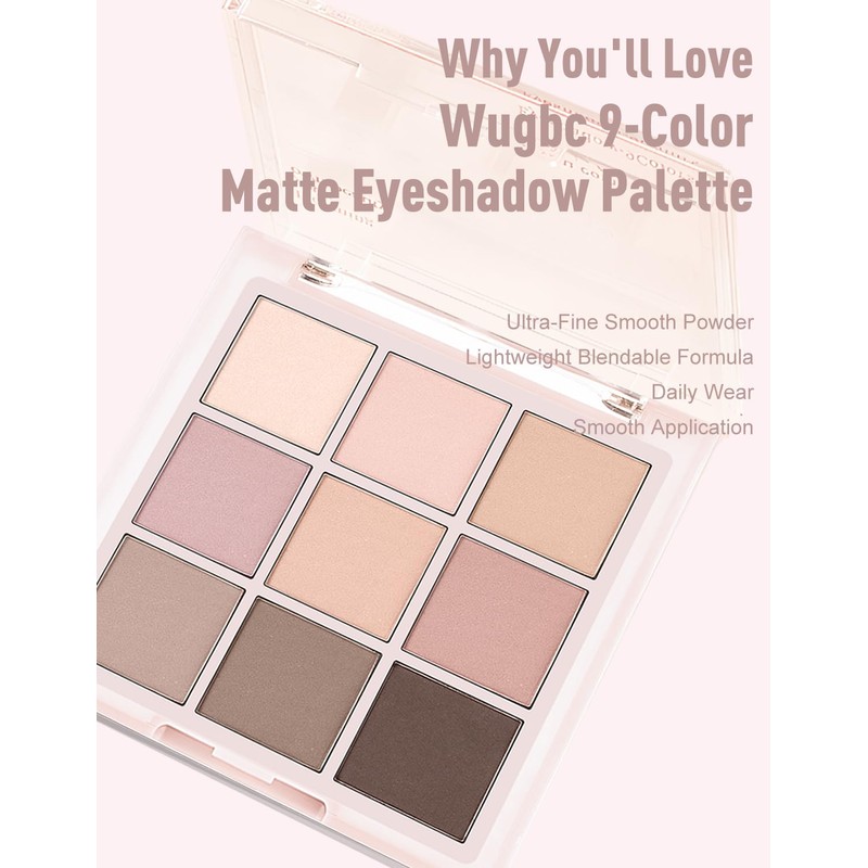 Wugbc 9 Colors Nude Eyeshadow Palette, Matte Beige Light Brown