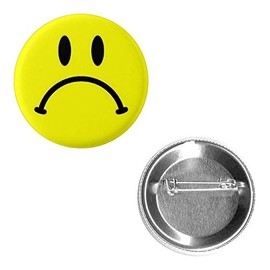 Upside Down Face Yellow Frown Sad Smiley Face Pin 2.25” Round Circle Shape Metal Button Pin Badge Pinback 2.25 inch Pin 57 mm 5.7 cm