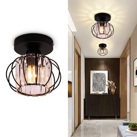 FRIXCHUR Black Modern Semi Flush Mount Ceiling Light Fixture Ceiling Light Shade Mini Crystal Chandeliers Ceiling Light for Kitchen Island Hallway Closet Dining Room Bedroom Staircase E26 Base