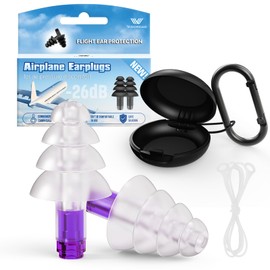 Ear Plugs for Airplane Ear Pressure Relief, Kids 6+, Adults/Small Ear Canal Reusable Airplane Earplugs 26dB, with Silicone Connector Cord, Travel Essentials for Flying, Ear Protection Earplugs