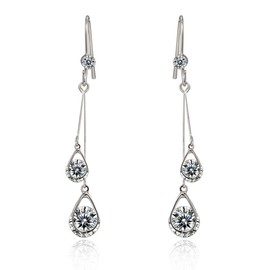 Cubic Zirconia CZ Drop Earrings Women's Long Wedding Bridal Crystal Rhinestone Zircon Linear Dangle Earrings for Women Girls Bride Bridesmaids Party Prom Fashion Jewelry, Crystal, Cubic Zirconia