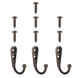BLUELEC Vintage Decorative Wall Hooks, 3 Pack Bronze Metal Coat Hooks with Screws, for Hanging Clothes, Towels, Hats, Keys, Bags (Length: 42mm)