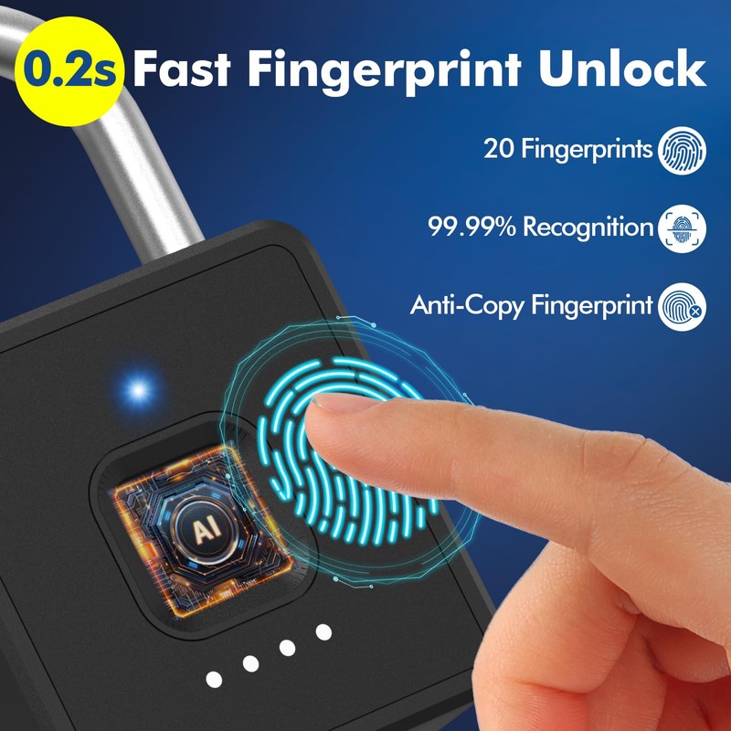 Keylesslife Fingerprint Padlock with Code,Combination Padlock Gym Locker Lock,Smart Padlock