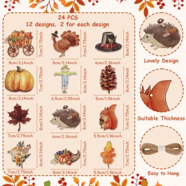 Fall Decorations Hanging Ornament 24pcs Fall Decor Thanksgiving Hanging Ornaments Thanksgiving Party Decorations Thanksgiving Tree Ornaments Fall Hanging Pendant Turkey Pumpkin Thanksgiving Ornaments