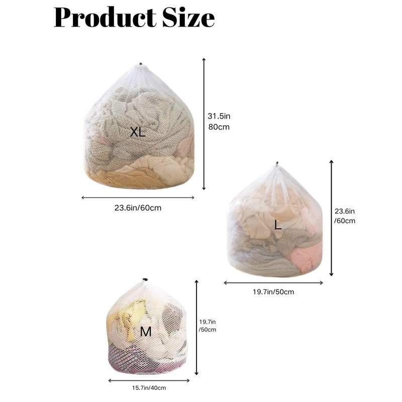3 Pcs Mesh Laundry Bags with Drawstring,Washing Bags for Washing