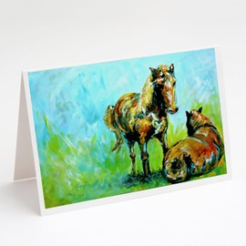 Caroline's Treasures Horse Grazin Greeting Cards Pack of 8 Blank Cards with Envelopes Whimsical A7 Size 5x7 Blank Note Cards
