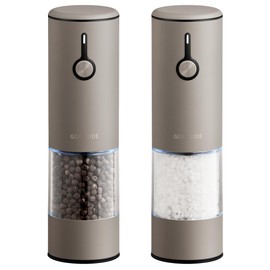 Stainless Steel Rechargeable Electric Salt and Pepper Grinder Set, USB Charging with Dust Cover, 6 Adjustable Grinding Modes + LED Light 2pack，Brown