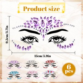 6Set Glitzersteine Gesicht Festival Glitzer Gesicht Meerjungfrau Edelsteine Stick Acryl-Kristal Glitzer-Aufkleber Körper Augen Temporäre Tattoo Kristall Schmucksteine Juwelen für Festival Zubehör