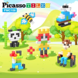 PicassoTiles PicassoTiles Magnet Cube Building Block 108 Pieces 1" Magnetic Cubes Toy Construction Building Blocks Educational Sensory Toys with Idea Book for School & Preschool Kids Boys Girls Toddler PMC108