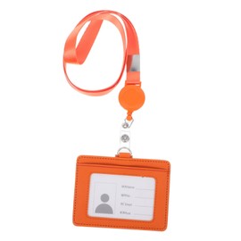 jojofuny Horizontal PU Name Tag Holder with Adjustable Lanyard Badge Case for Office Events and Exhibitions Versatile Id Card Protector with Retractable Design