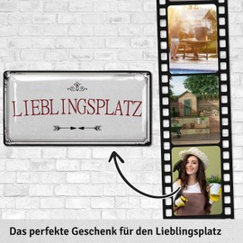 LANOLU Sign Lieblingsplatz Outdoor - Favourite Place Sign Garden - Decorative Signs Garden Decoration Vintage Signs Metal - Retro Tin Sign 17 x 34 cm