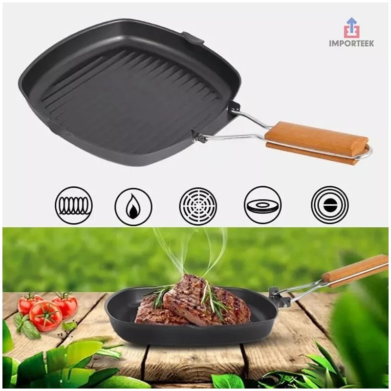 Importeek Sarten Parrilla Grill Asador Antiadherente Plegable Cocina