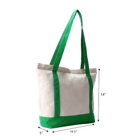 MEIANJU Canvas Tote Bags, 16.5"x14"x5", Heavy Duty Plain Canvas, Zipper Reusable Bulk Cloth Grocery Bags, Green Cotton, 3 PCS
