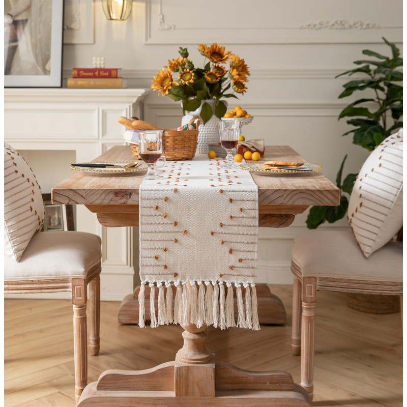 Boho Table Runner 13 x 60 Inch Long Natural Cotton