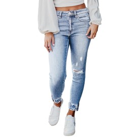 UECOOM Women's Skinny Jeans High Rise Stretch Denim Pants Jeggings Distressed Frayed Ankle Jean SkyBlue 8